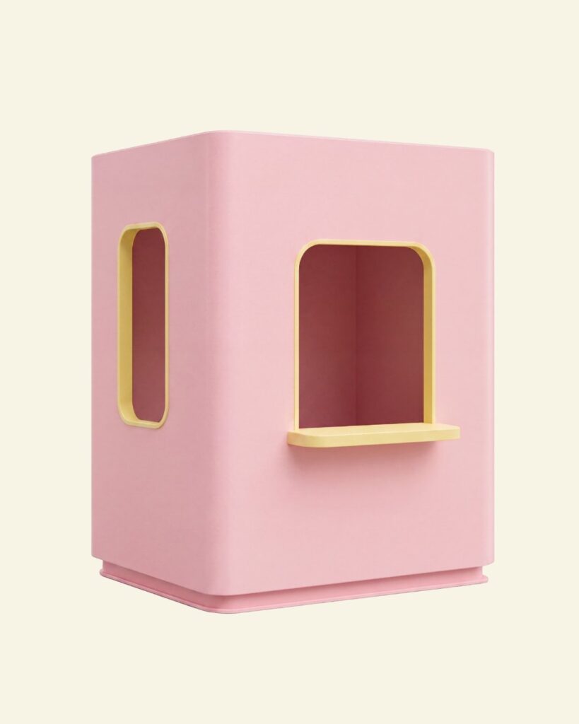 Kiosk style enclosed coffee service booth with serving window